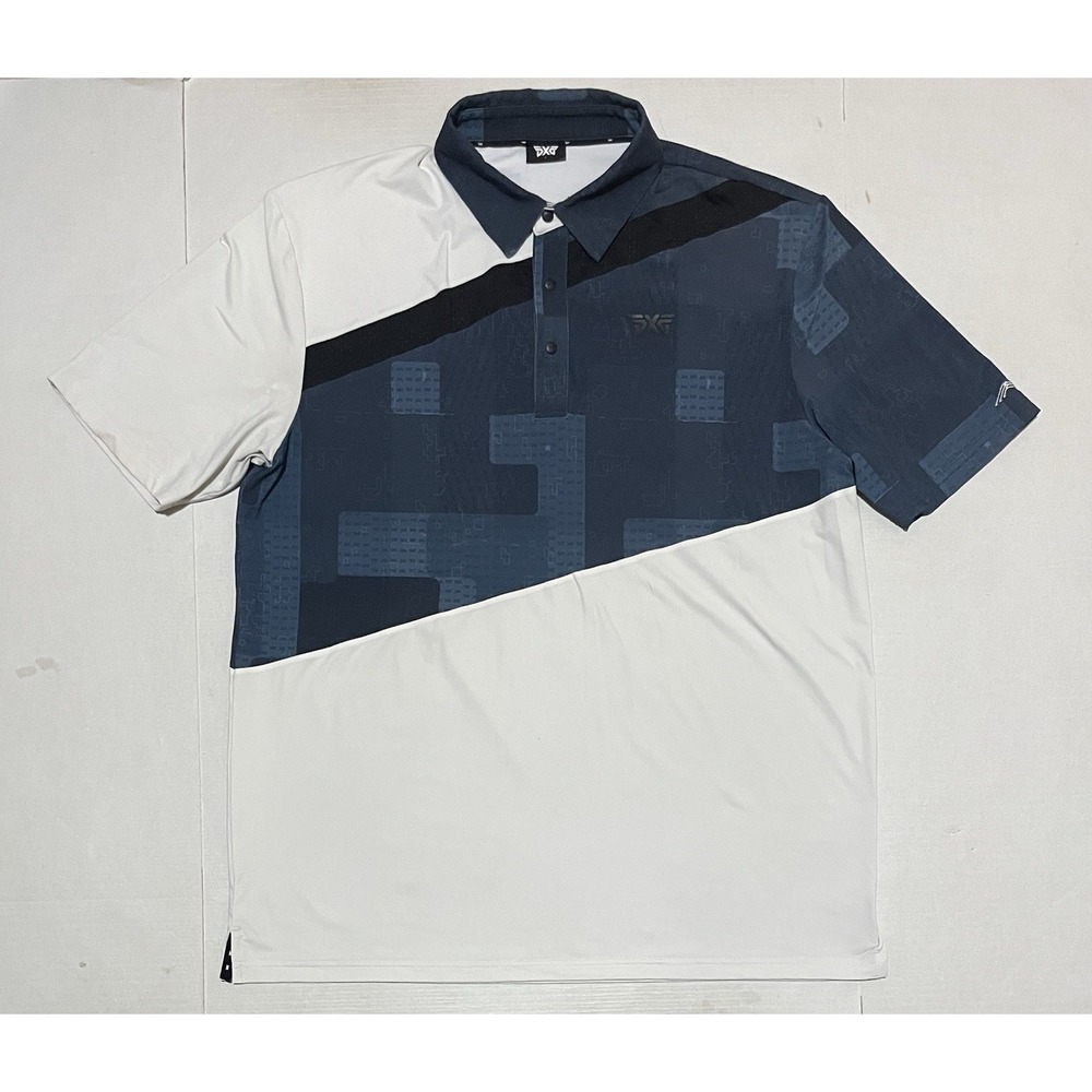 PXG Parsons Xtreme Golf Polo Shirt Men's Large Blue White Performance Stretch